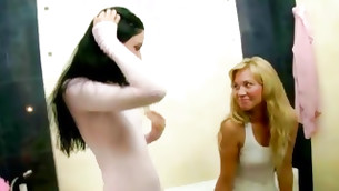 Two phenomenal and sickening chicks are taking bath with foam unitedly